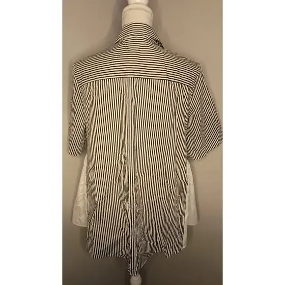 Adam lippes Poplin striped brown short sleeve blouse shirt 12 - Picture 5 of 11